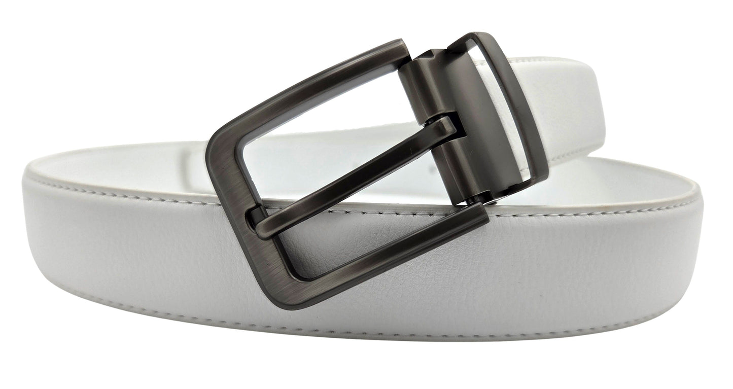 Iron Nighthawk Supply men’s white leather belt with removable buckle and cut-to-size design