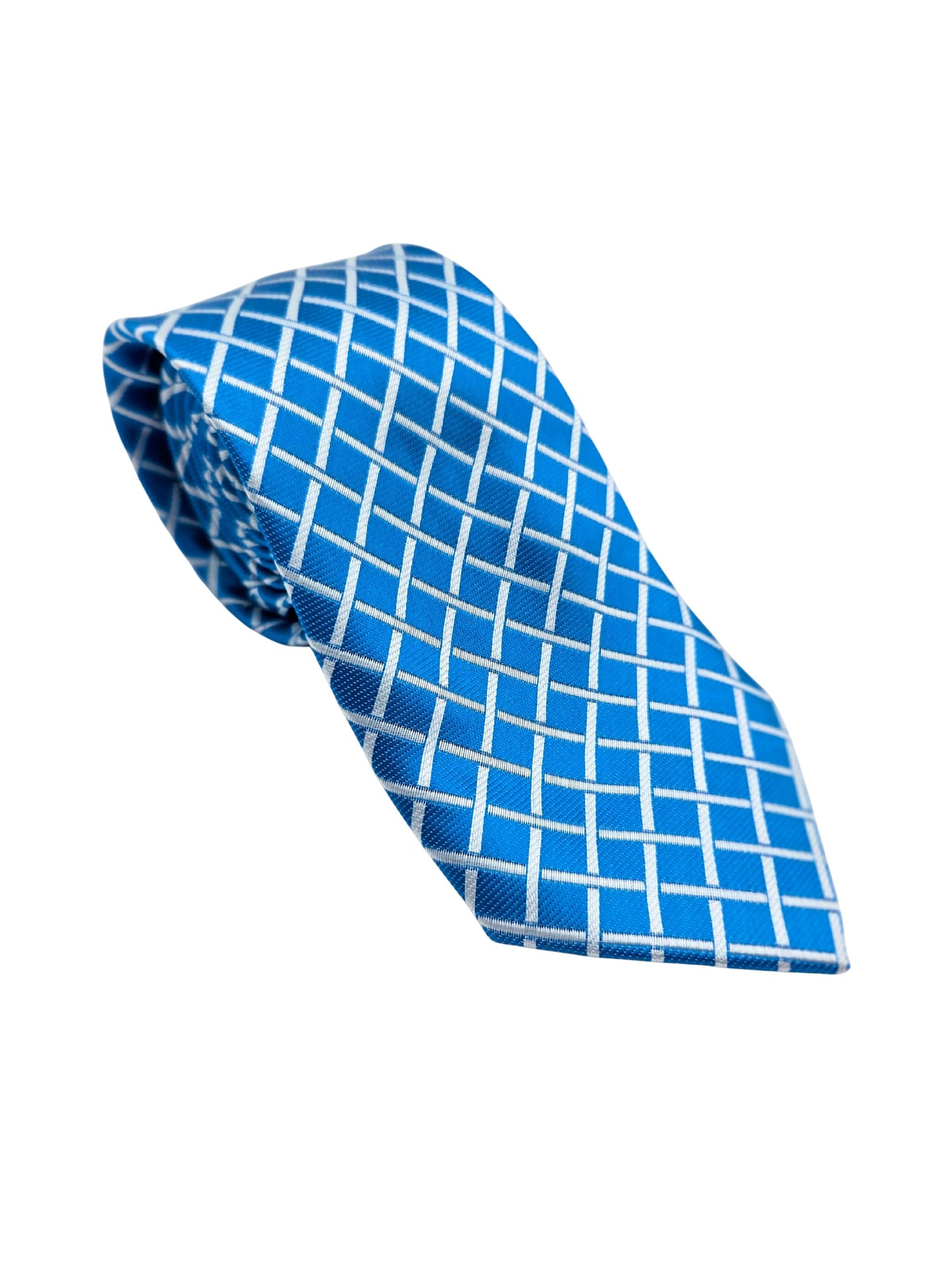 Blue and white checkered necktie for men