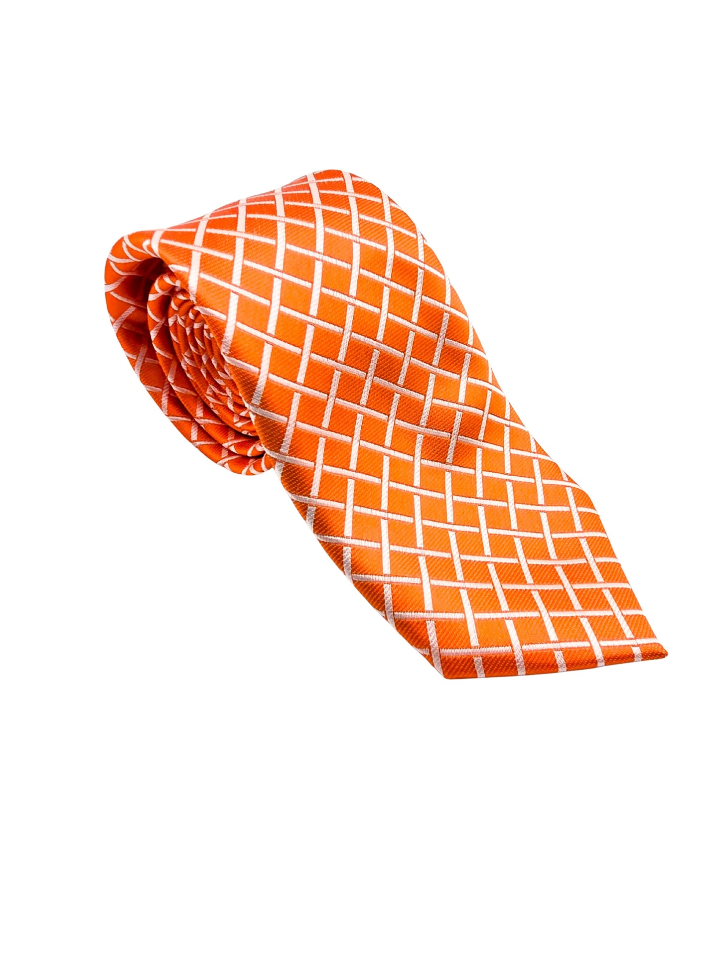 Orange and white checkered necktie for men