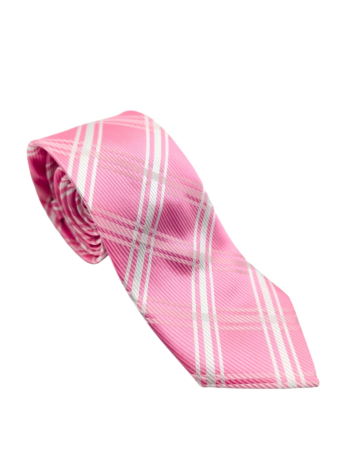 Pink and white checkered necktie with clean contrast