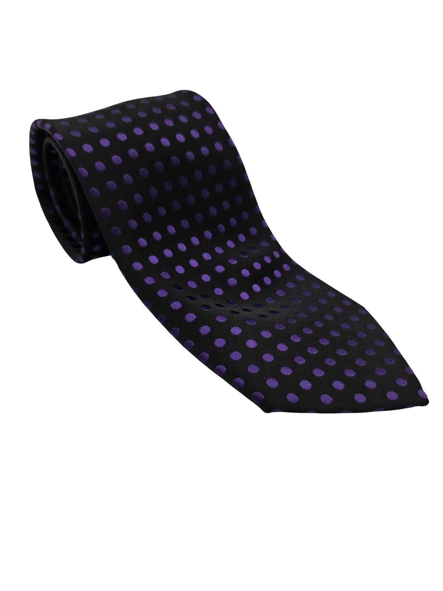 Black polka dot necktie with purple dots