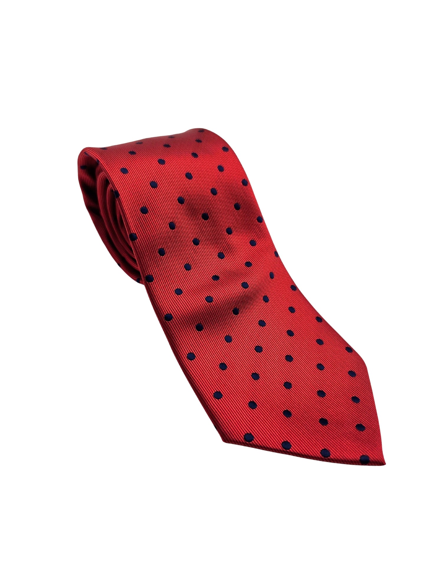 Red polka dot necktie with blue dots