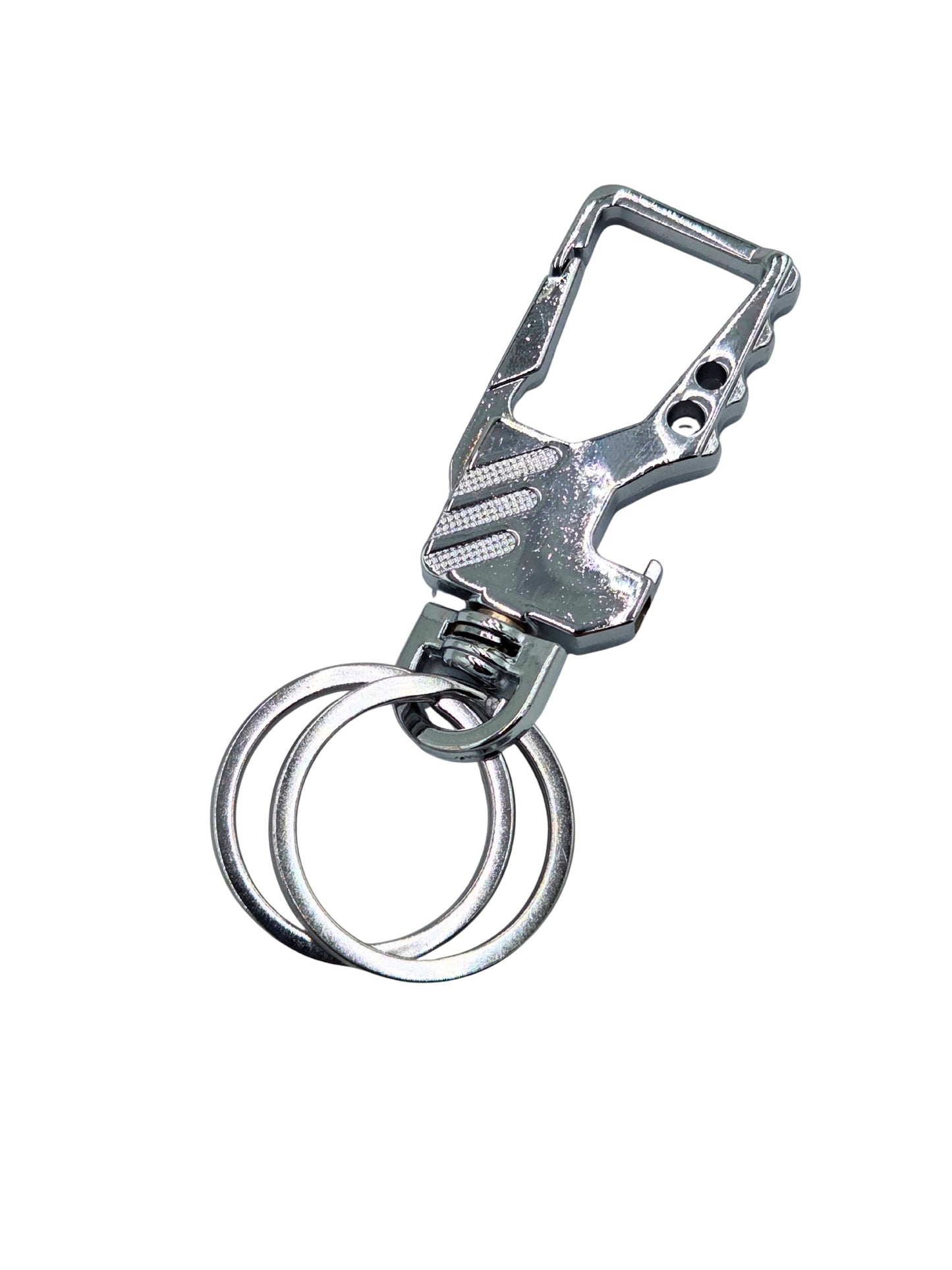 Iron Nighthawk Supply chrome carabiner keychain with bottle opener and dual key rings