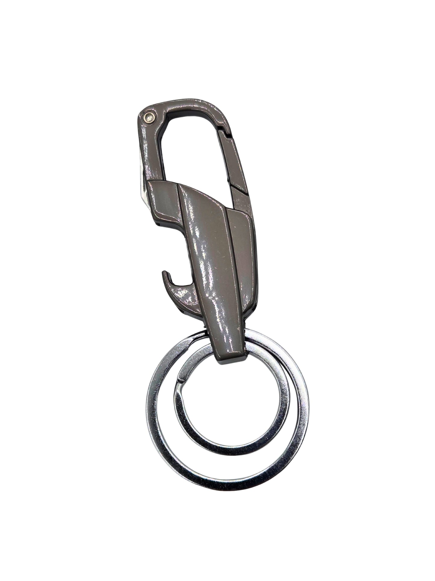 Iron Nighthawk Supply gunmetal carabiner keychain with bottle opener and dual key rings