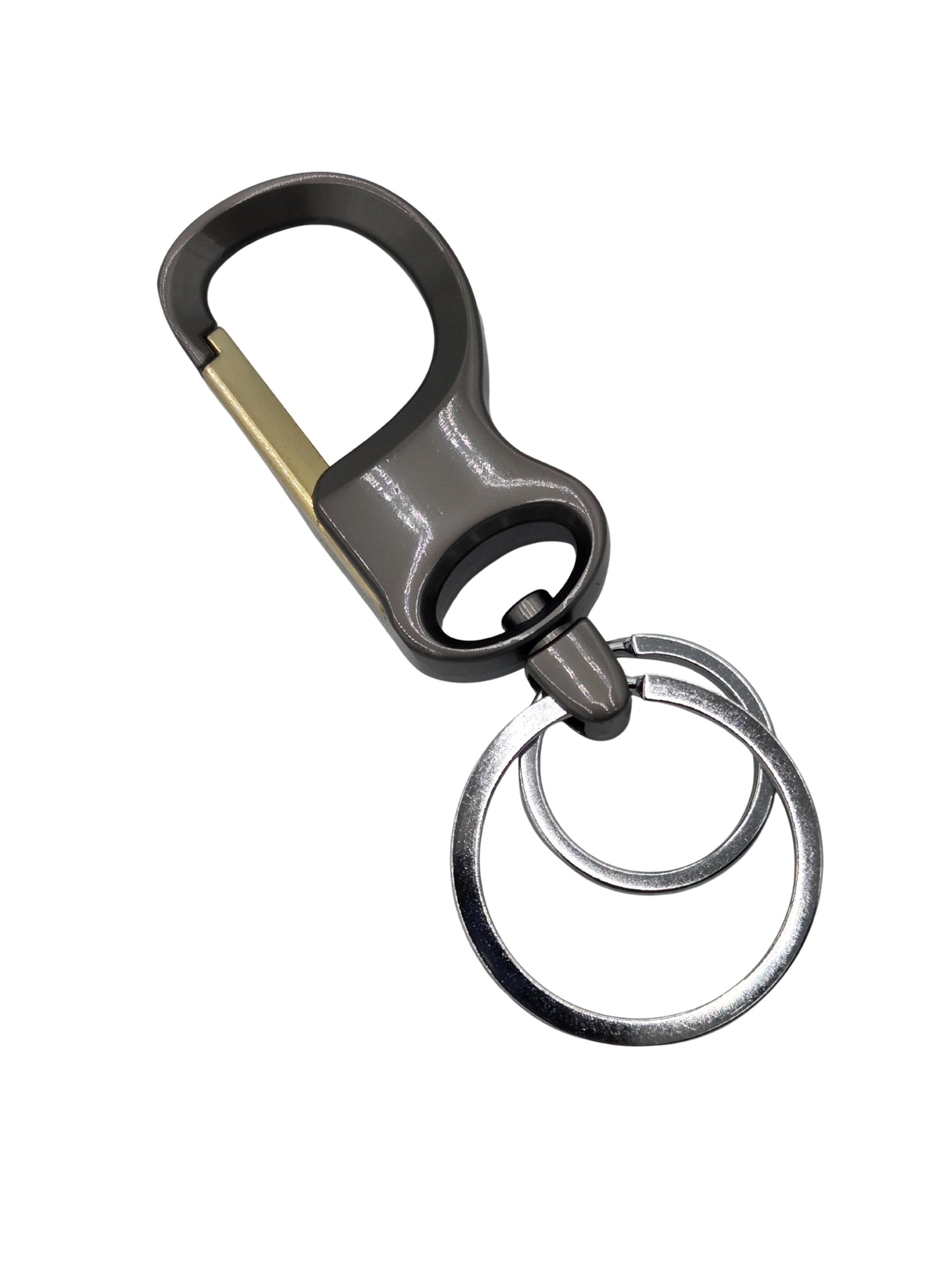 Iron Nighthawk Supply gunmetal and gold carabiner keychain with dual key rings