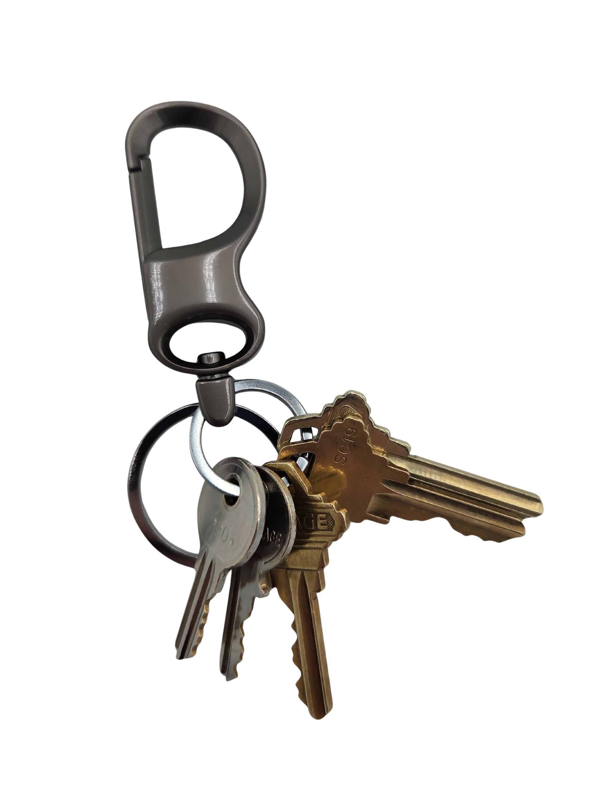 Iron Nighthawk Supply zinc alloy carabiner keychain with dual key rings and industrial design