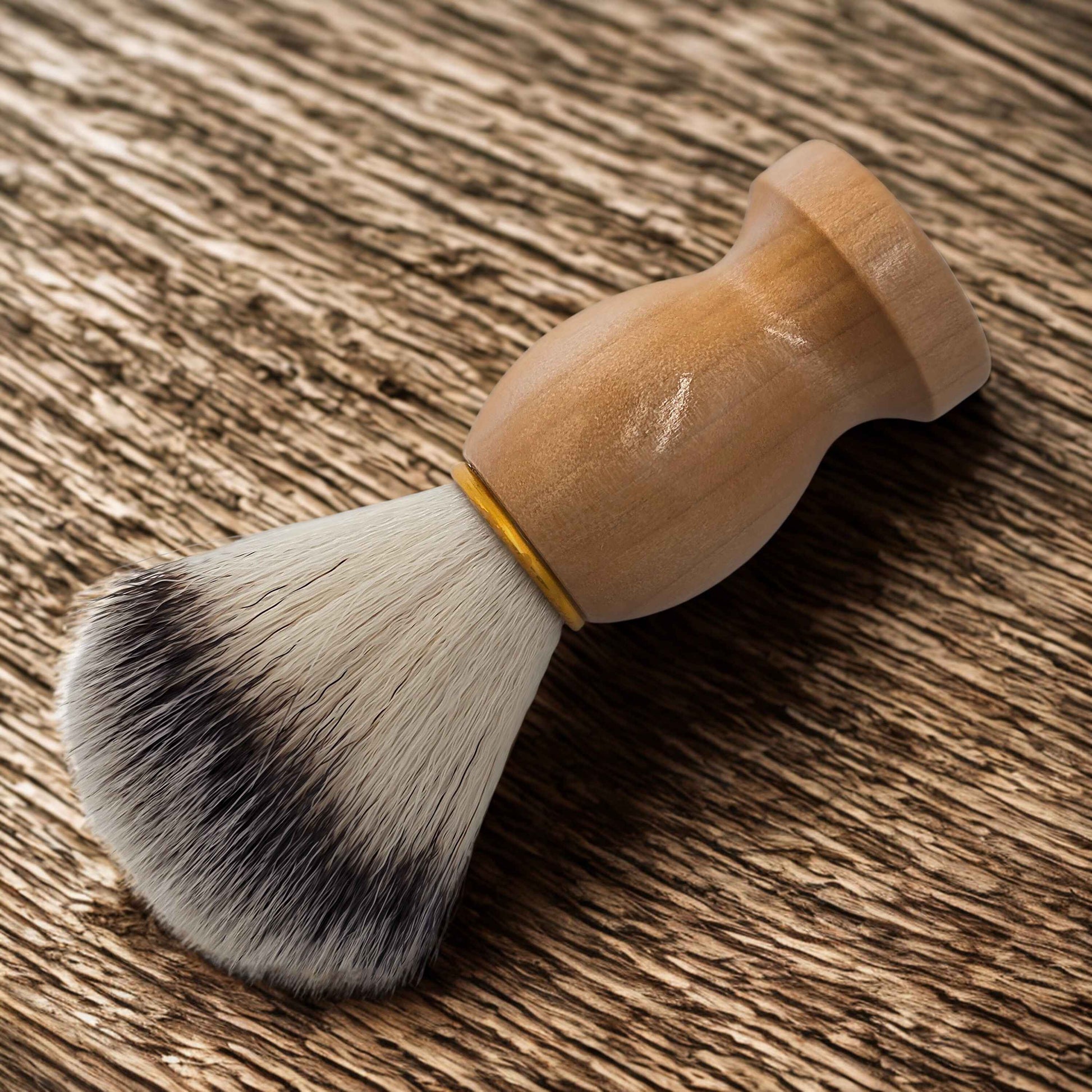 Iron Nighthawk Supply shaving brush with wood handle and soft boar bristles for traditional wet shaving