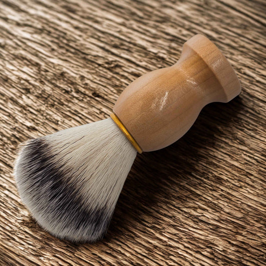 Iron Nighthawk Supply shaving brush with wood handle and soft boar bristles for traditional wet shaving